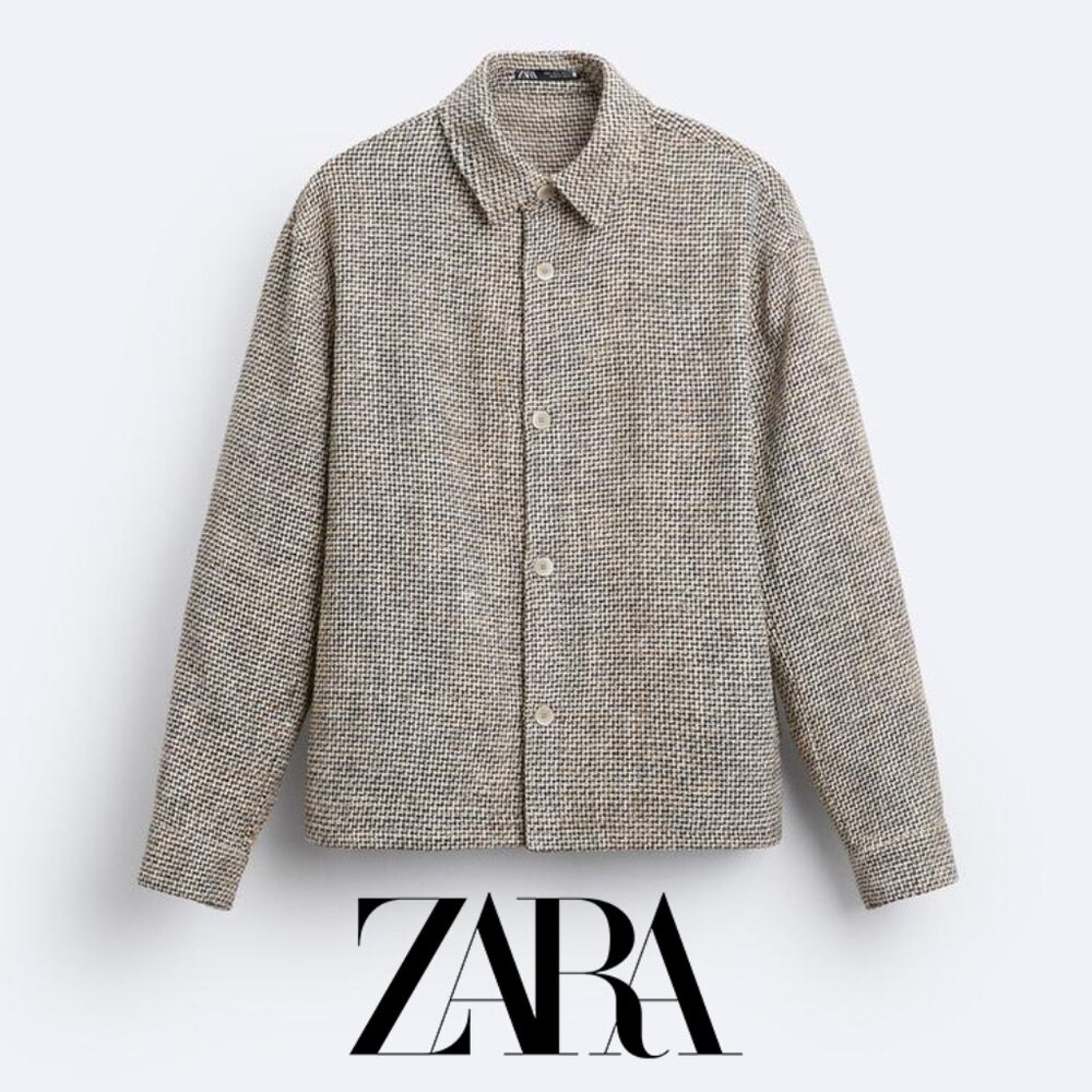 ZARA (NEW) Textured Weave Overshirt Jacket - Size S Brown/Gray/Cream 1608/101